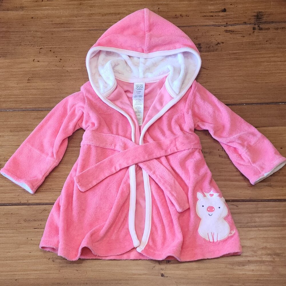 Carter's Just One You Pink Hooded Piggy Robe Size 0-9 Months NWOT